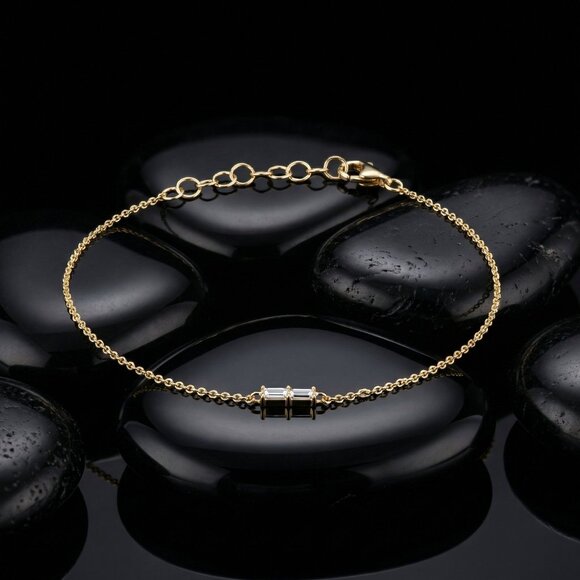 Twist Bar 14K (or 18k upon request) Gold Diamond Chain  Baguette Diamond 14K (or 18k upon request) Gold Chain Bracelet